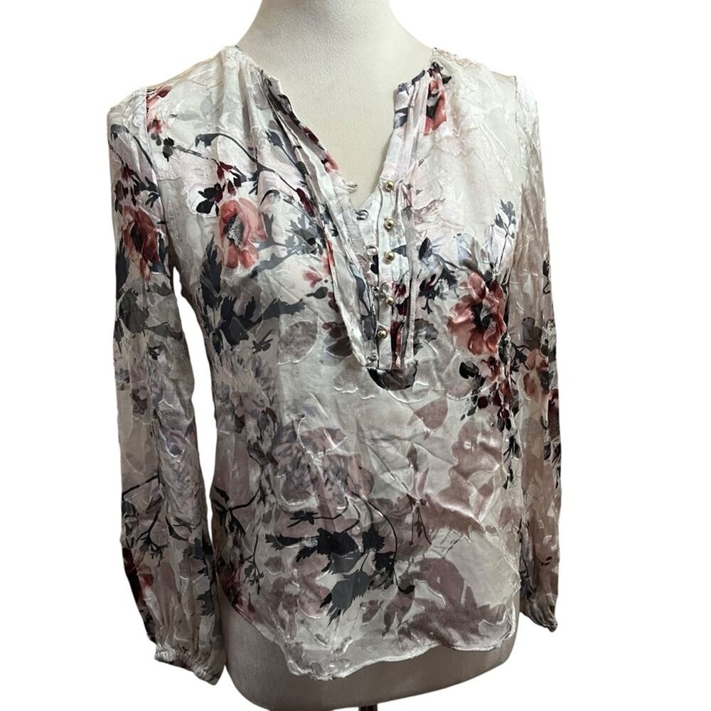 Silk Blend Floral Burnout Blouse | 2P |  Long Sleeve Romantic Cottage Top WHBM